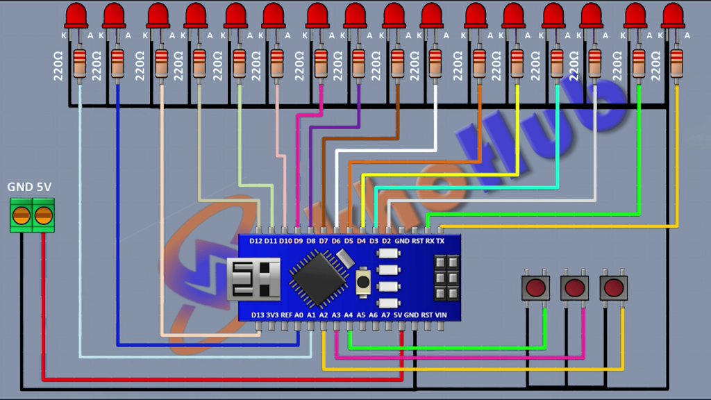 Then connect another push button and connect its one pin to A4 pin of arino and its other pin to ground.